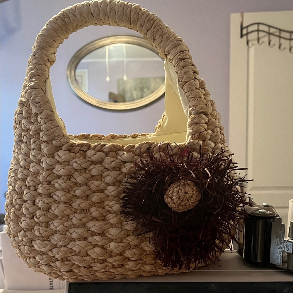 Clements Ribeiro Pop Woven Straw Raffia Tote  Lunch Pail Purse Bag